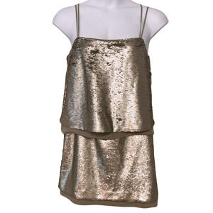 Banana Republic Sz 12P Petite Strappy Mini Dress Layered Metallic Sequins New